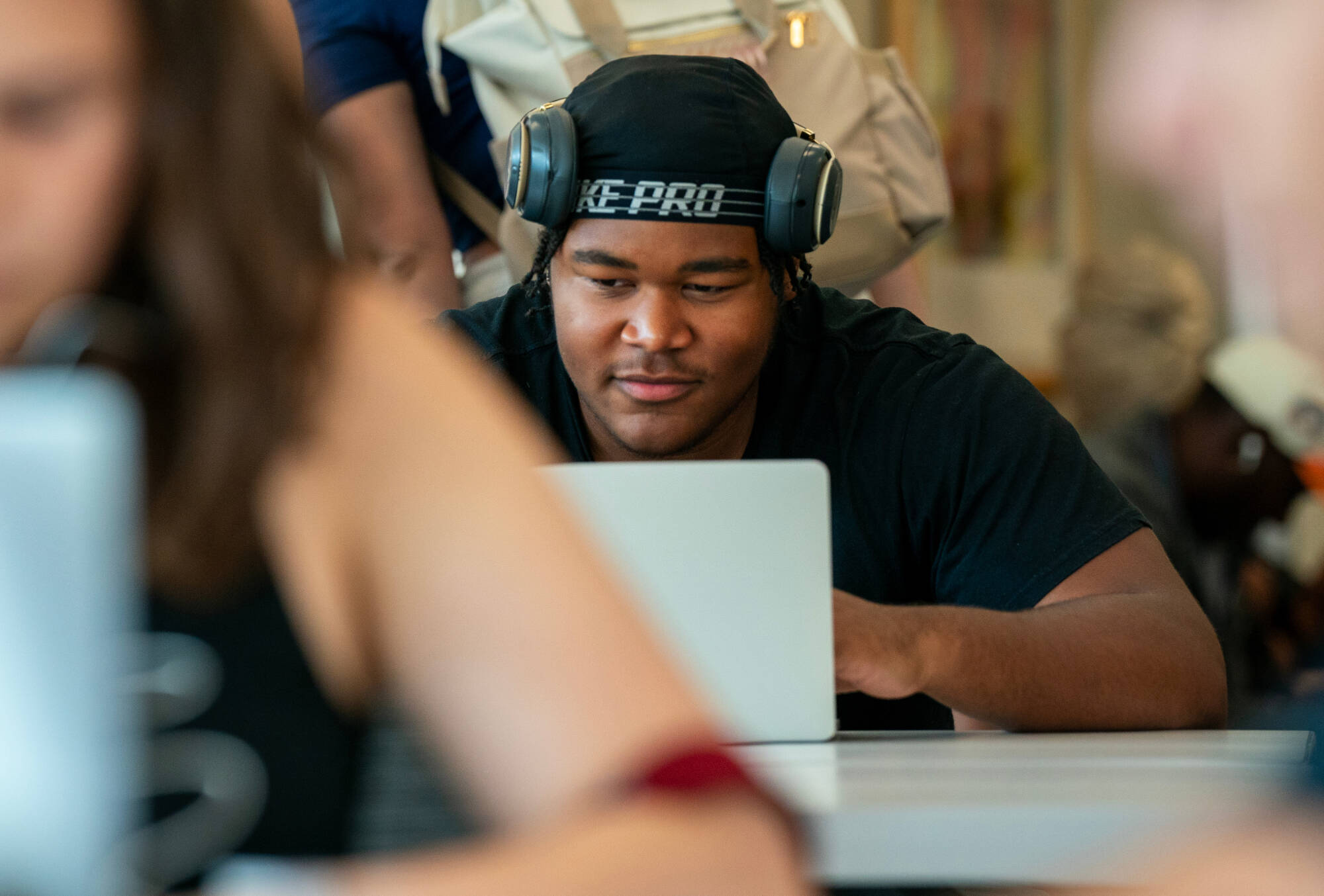 GVSU broadcasting student Ronald Jackson studies as part of the Oliver Wilson Scholars program at the Holton-Hooker Learning and Living Center on July 22.